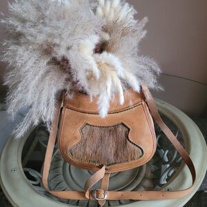 Tan Leather Women's Bag with Fur Accent